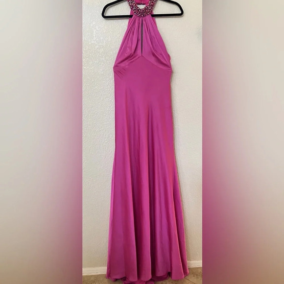 New Mac Duggal 68063 Keyhole High Halter Neck Cutout Back Dress In FUCHSIA Sz 16 - Picture 6 of 6